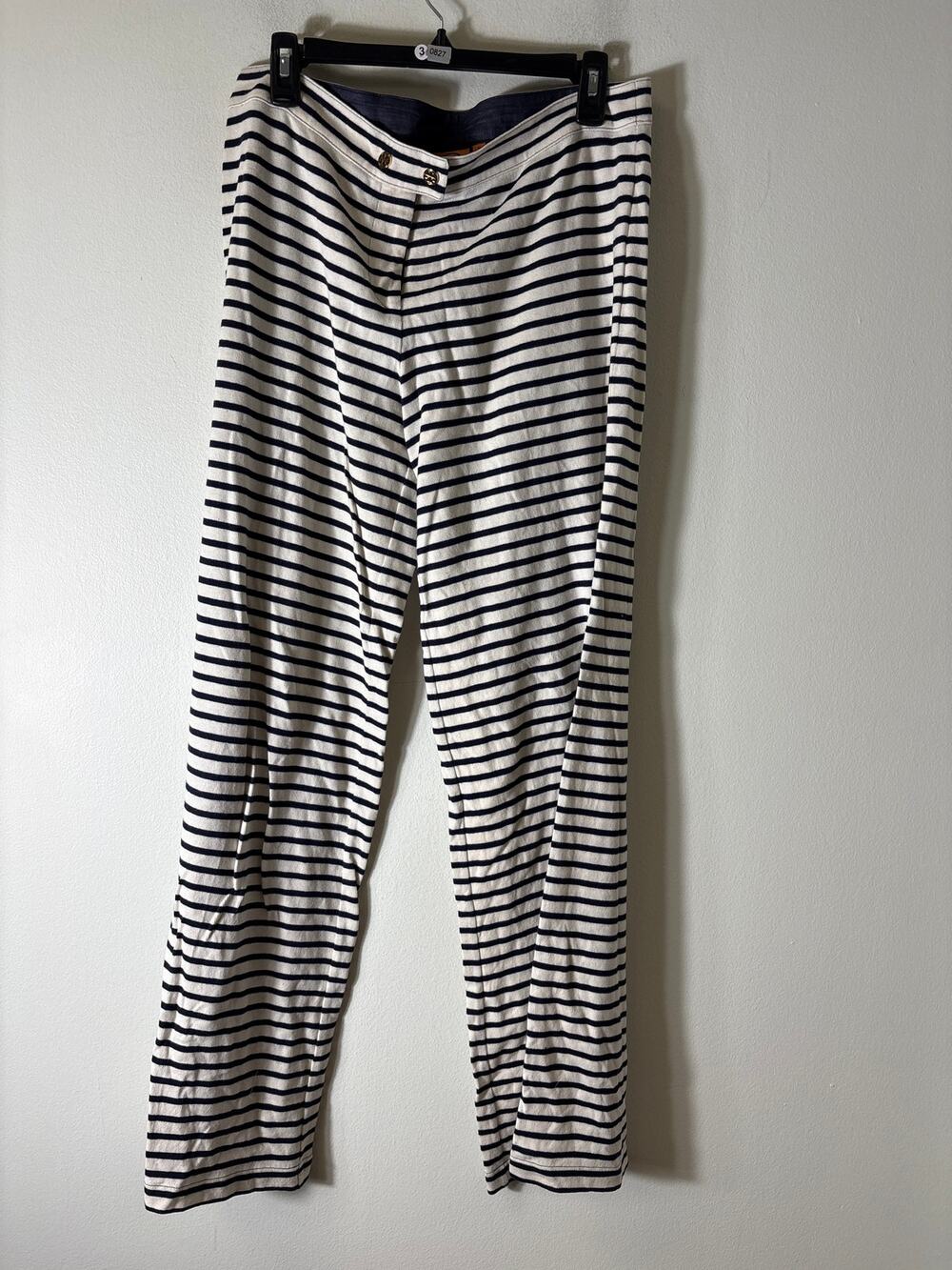 Tory Burch Navy and White Stripe Knit Pants Sz M